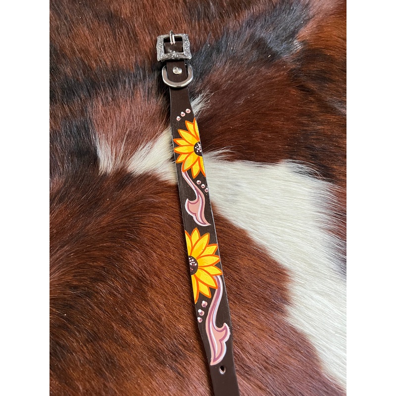 Sunflower Overlay Leather Dog Collar