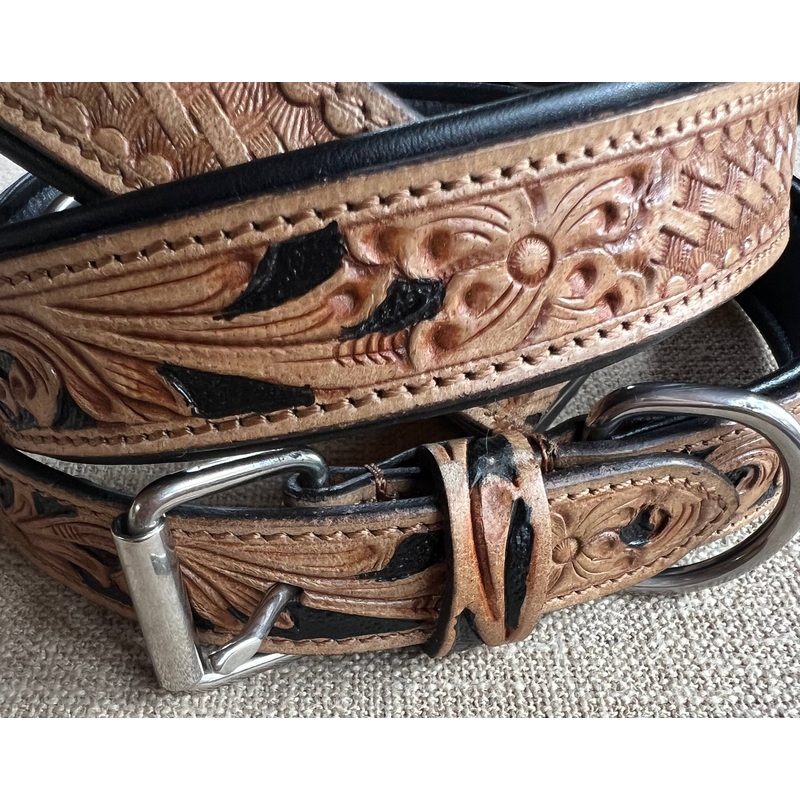 BISBEE Tooled Leather Basket stamp western dog collar
