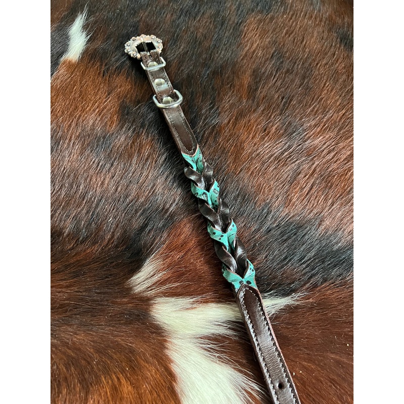 Teal and Dark oil braided leather dog collar