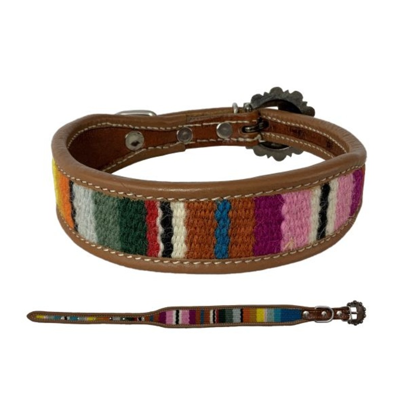 Wool Serape Saddle Blanket Medium Leather Dog Collar