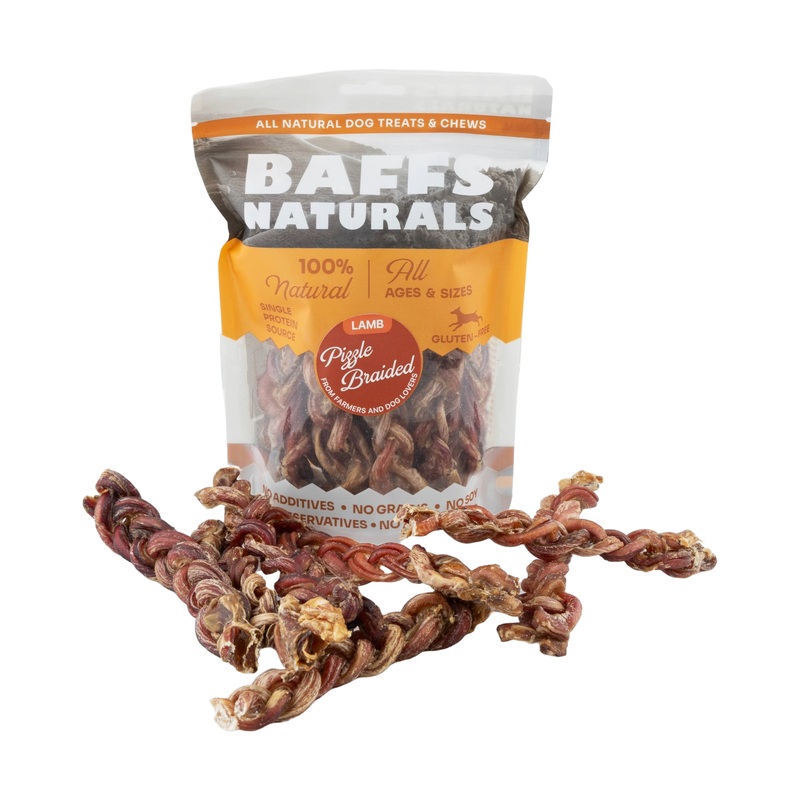 All-Natural Premium Braided Lamb Pizzle Dog Chews (8oz Bag)