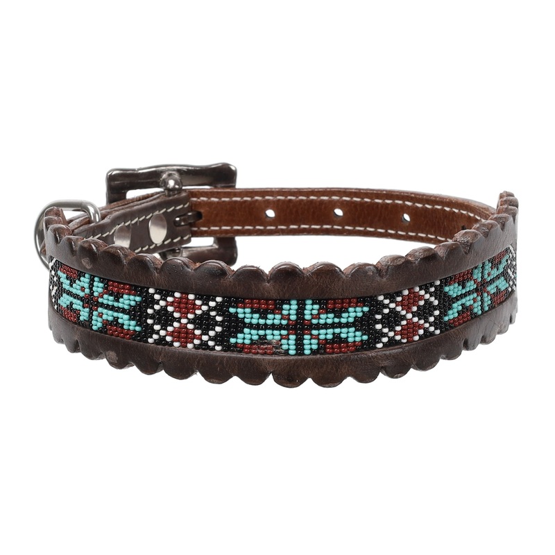 Aztec Fusion Beaded Leather Dog Collar