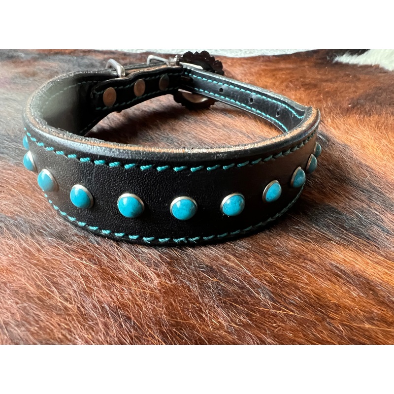 Turquoise Beaded Leather Dog Collar