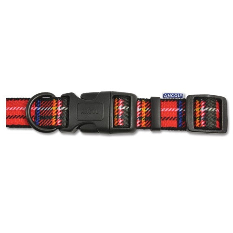 Ancol Adjust Collar Tartan Red 10-20"