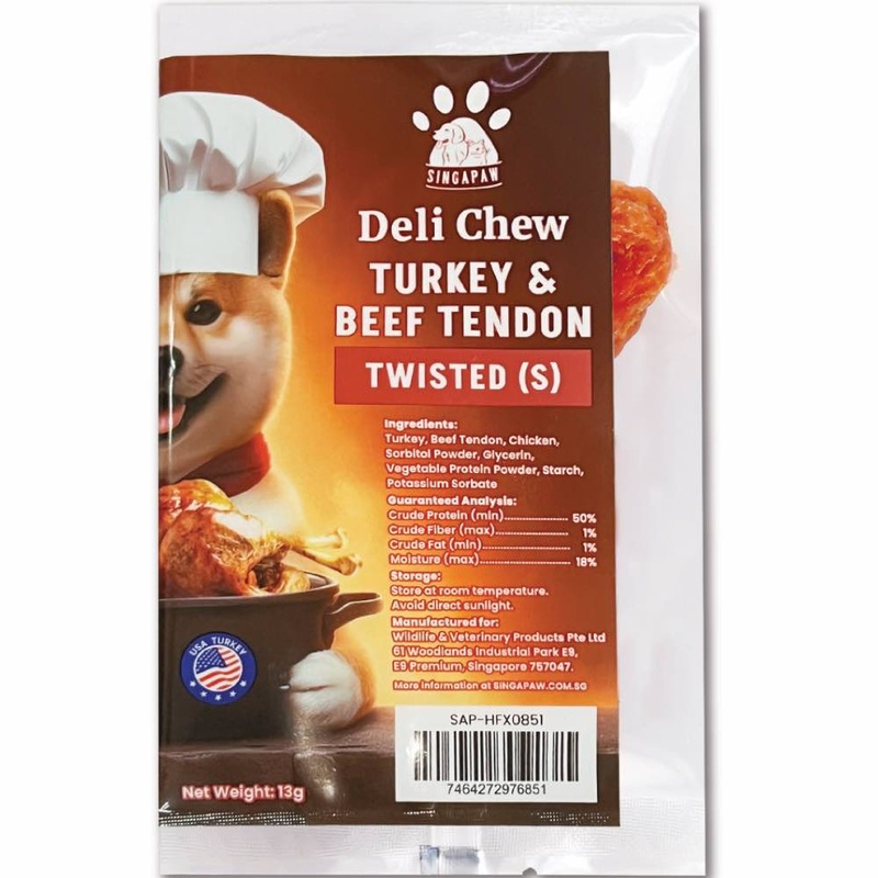 25% OFF: Singapaw Deli Chew Turkey & Beef Tendon Twisted Dog Chew