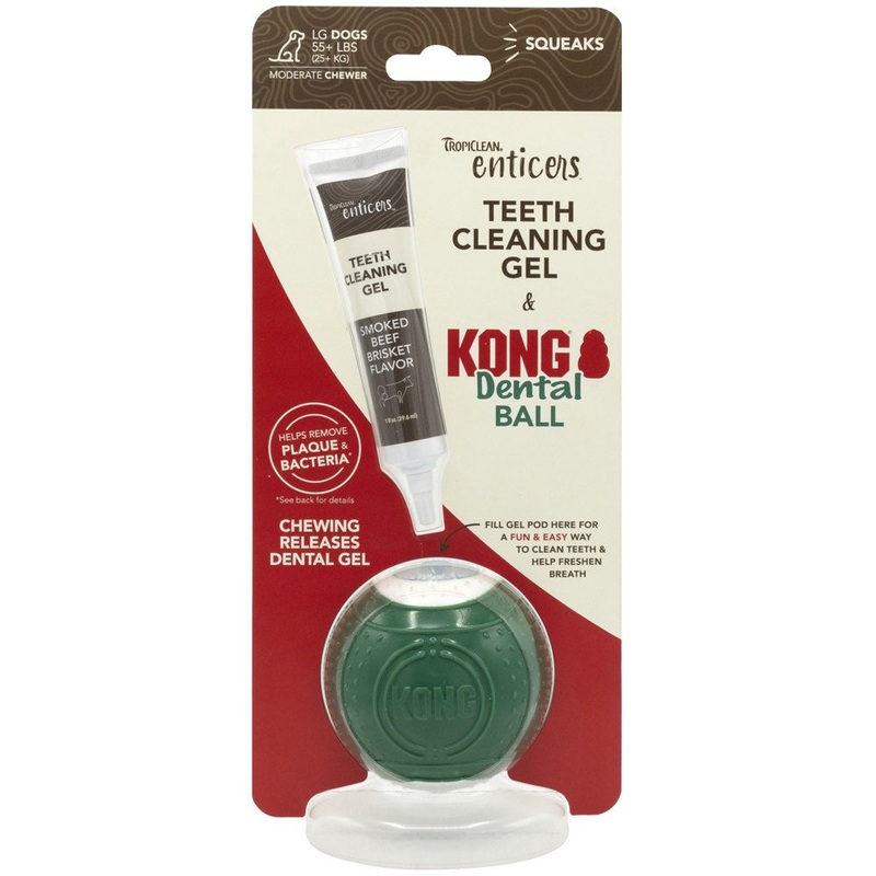 15% OFF:TropiClean Enticers Teeth Cleaning Gel & Kong Dental Ball Dog Toy (Large)