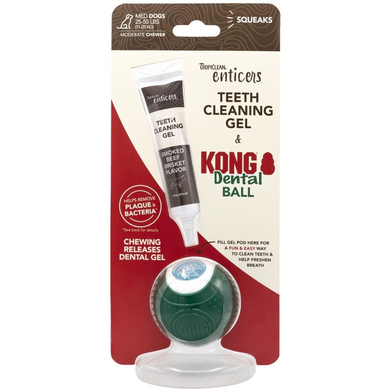 15% OFF:TropiClean Enticers Teeth Cleaning Gel & Kong Dental Ball Dog Toy (Medium)