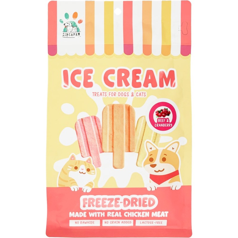 18% OFF: Singapaw Ice Cream Chicken With Beef & Cranberry Grain-Free Freeze-Dried Treats For Cats & Dogs 48g