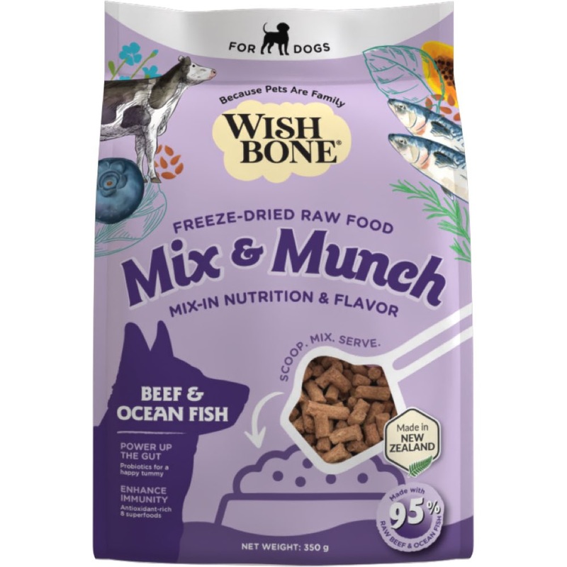 Wishbone Mix & Munch Beef & Ocean Fish Grain-Free Freeze-Dried Raw Food Dog Food Topper 350g