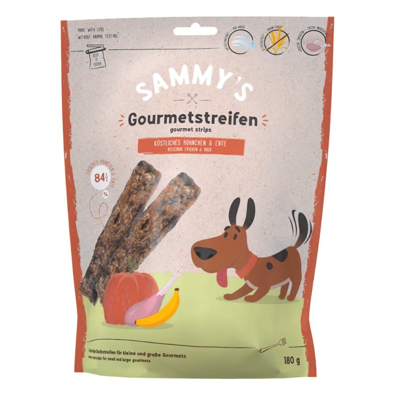 '50% OFF (Exp 5May25)': Bosch Sammy's Gourmet Strips with Chicken & Duck Grain-Free Dog Treats 180g