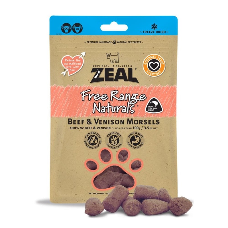 'BUNDLE DEAL (Exp 19Sep25)': Zeal Free Range Naturals Beef & Venison Morsels Dog Treats 100g