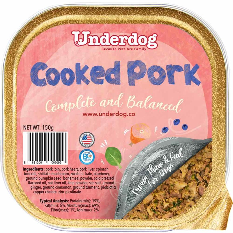Underdog Cooked Pork Complete & Balanced Frozen Dog Food 150g