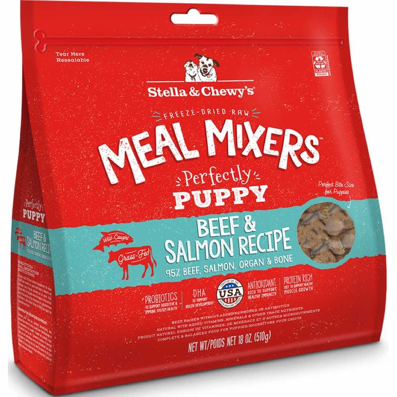 Stella & Chewys Perfectly Puppy Beef & Salmon Meal Mixers Grain-Free Freeze-Dried Raw Dog Food 18oz