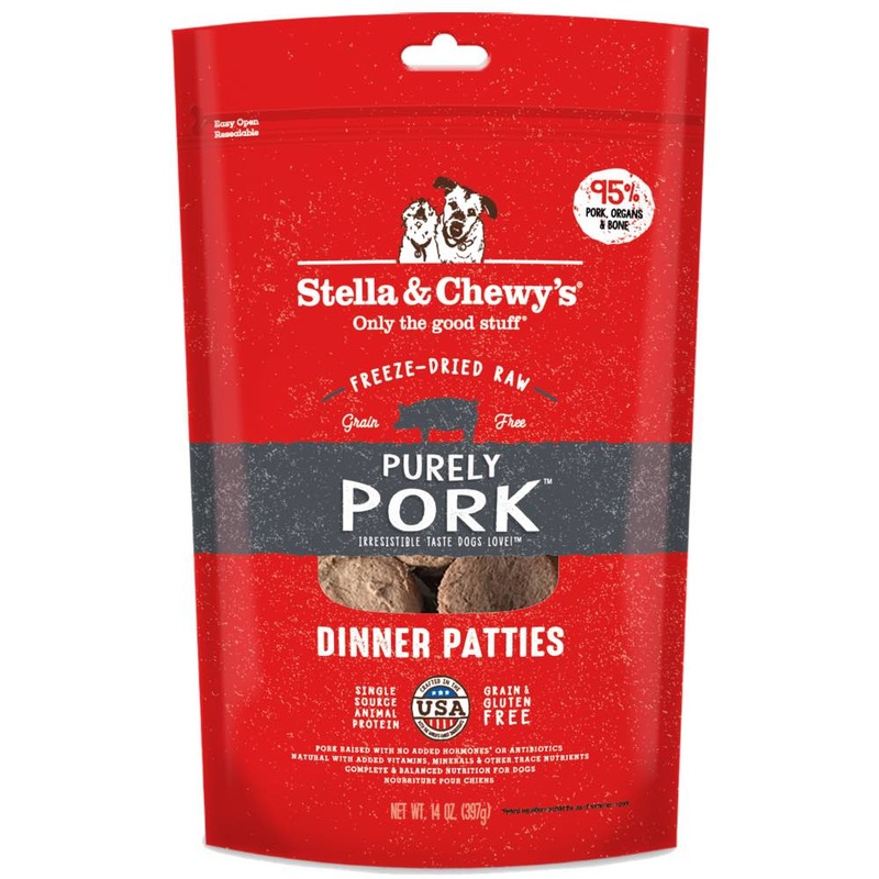 Stella & Chewys Purely Pork Dinner Patties Grain-Free Freeze-Dried Raw Dog Food 14oz