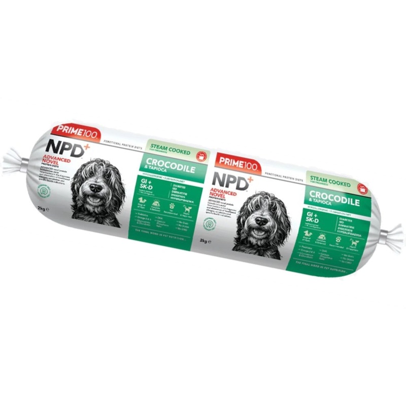 Prime100 NPD+ Crocodile & Tapioca Grain Free Cooked Chilled Roll Dog Food 2kg (Exp 16Jul25)