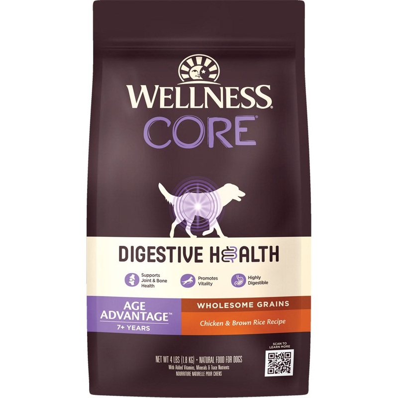 'FREE FD TREATS w 24lb': Wellness CORE Digestive Health Age Advantage Chicken & Brown Rice Senior Dry Dog Food