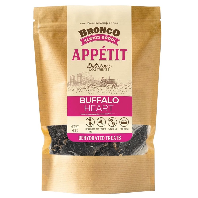 $4 OFF: Bronco Appetit Buffalo Heart Dehydrated Dog Treats 90g