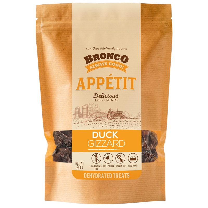 $4 OFF: Bronco Appetit Duck Gizzard Dehydrated Dog Treats 90g