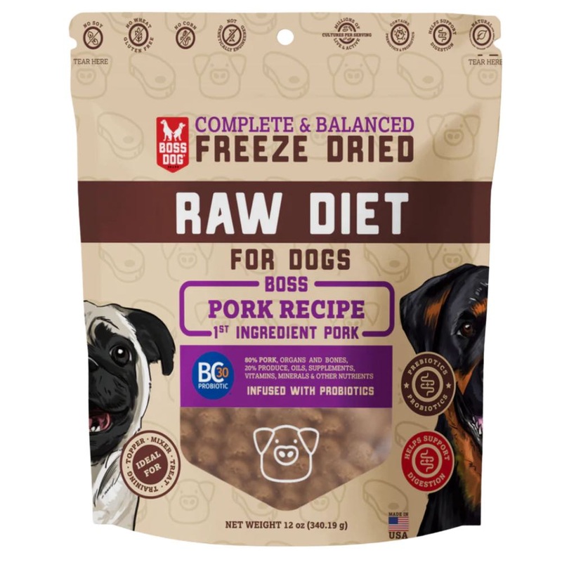 'BUNDLE DEAL w FREE FD TREATS': Boss Dog Pork Grain-Free Freeze-Dried Raw Dog Food 12oz