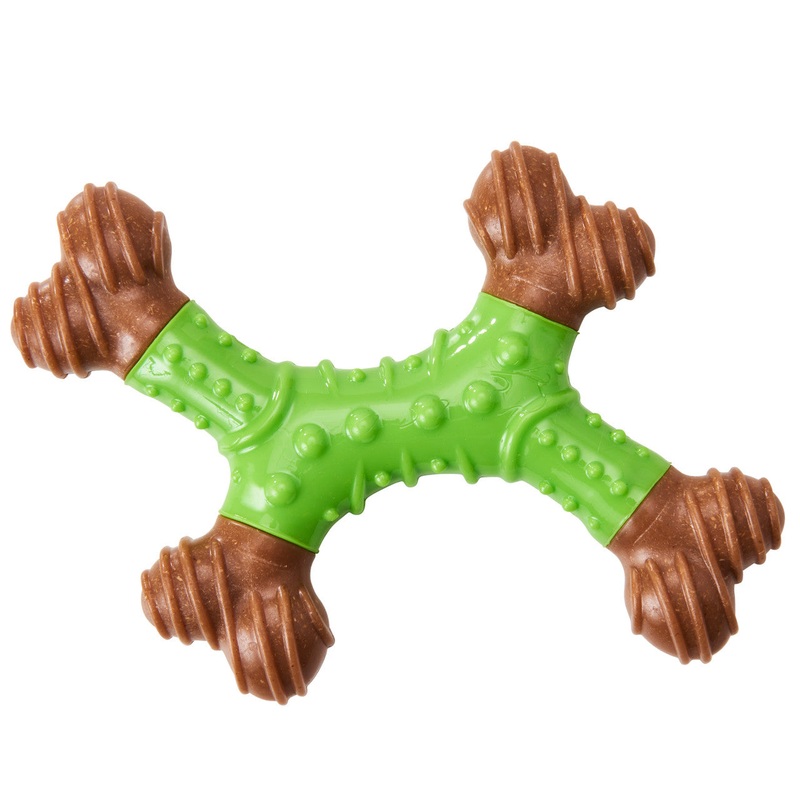 Bam-Bone Dental X-Bone Dog Toy Green/Brown 8in