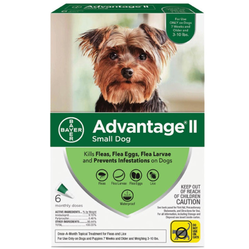Advantage Ii Dog Small Dog 3-10lb Green 6 Pack