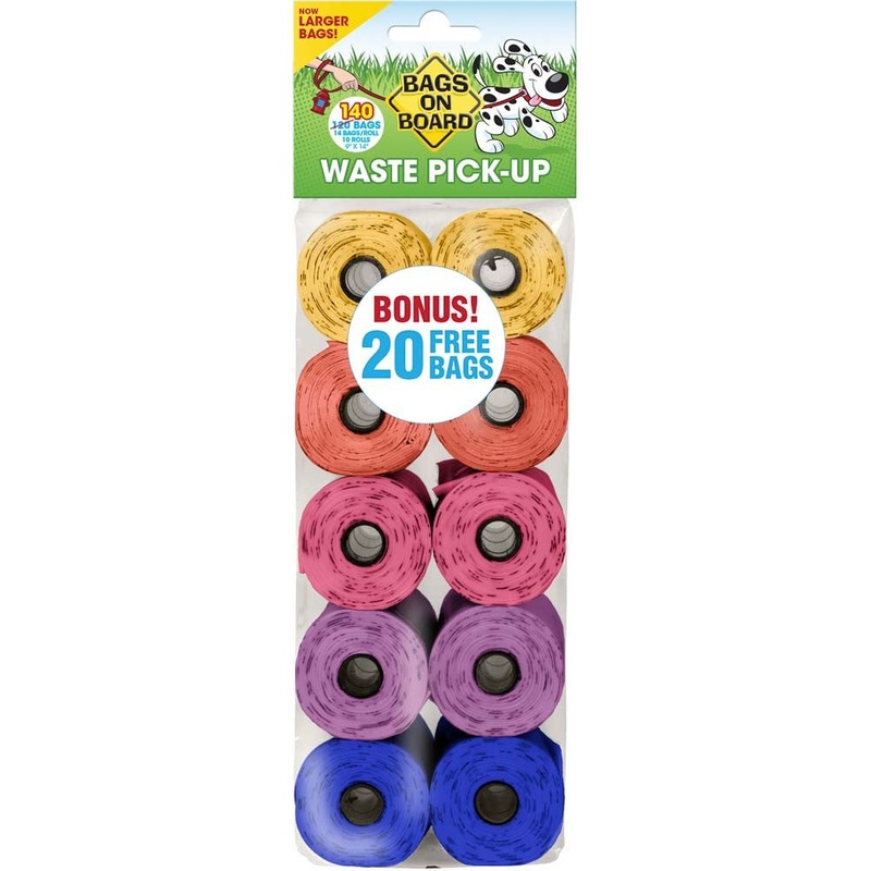 Bags on Board Waste Pick-up Bags Refill Yellow, Pink, Purple, Blue 140 Count