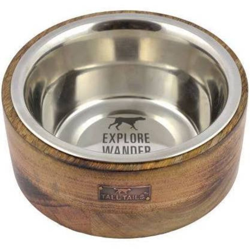 Tall Tails Dog Stainless Steel Wood Bowl 3 Cups {L-x}