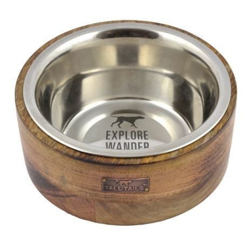 Tall Tails Dog Stainless Steel Wood Bowl 6 Cups {L-x}