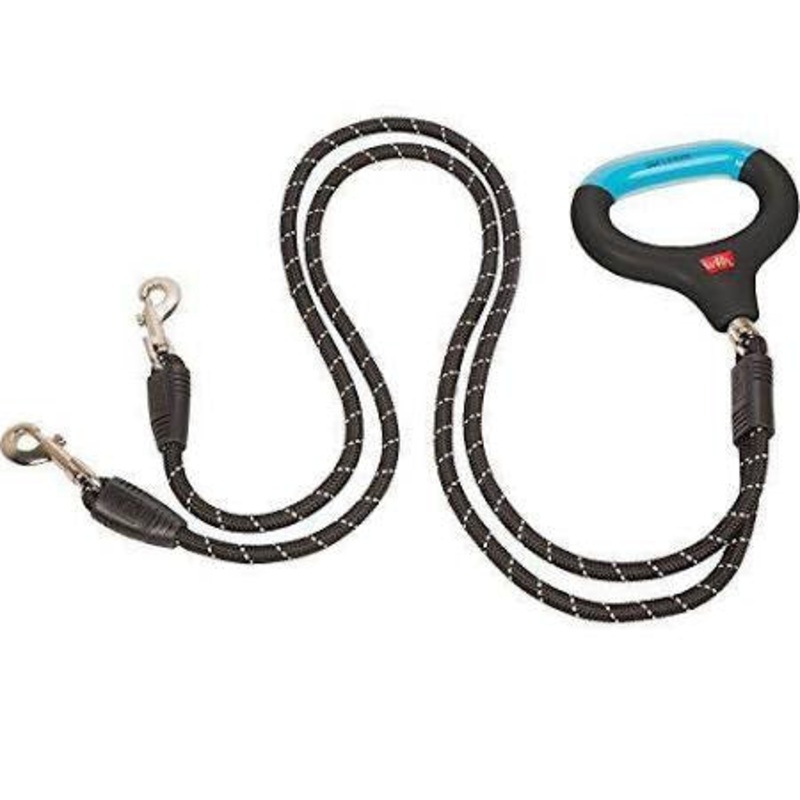 Wigzi Dual Doggie Reflective Rope Gel Handle Leash Small/Medium Black with Blue {L-1x} 748042