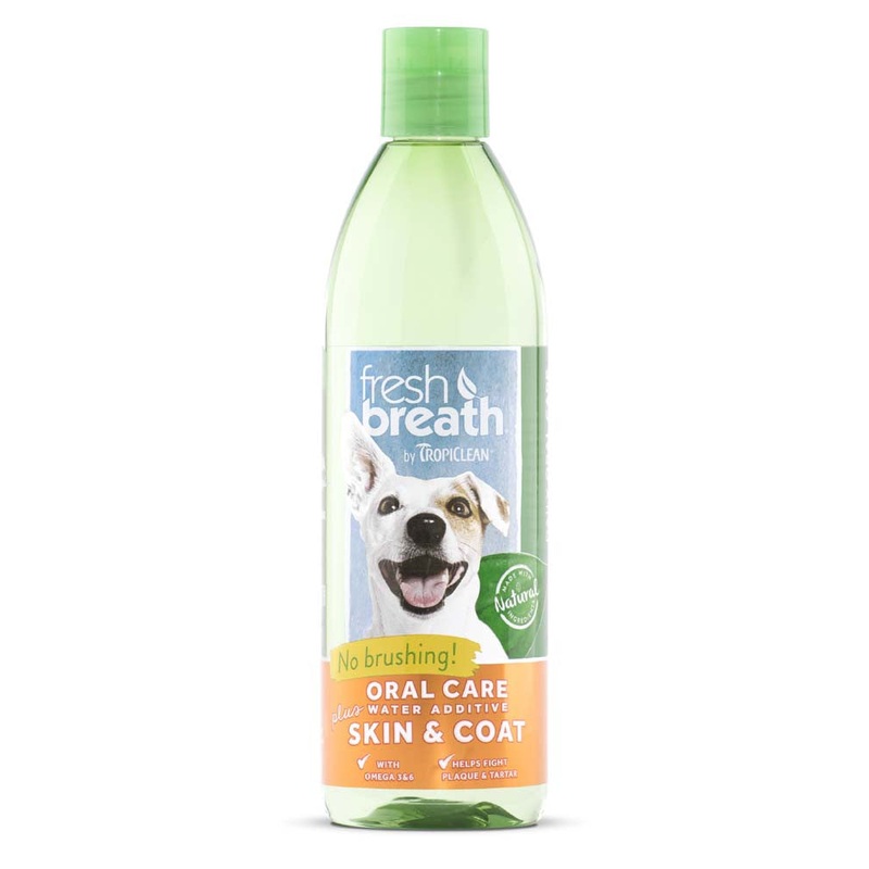 TropiClean Fresh Breath Oral Care Water Additive Plus Skin & Coat for Dogs 16 fl. oz