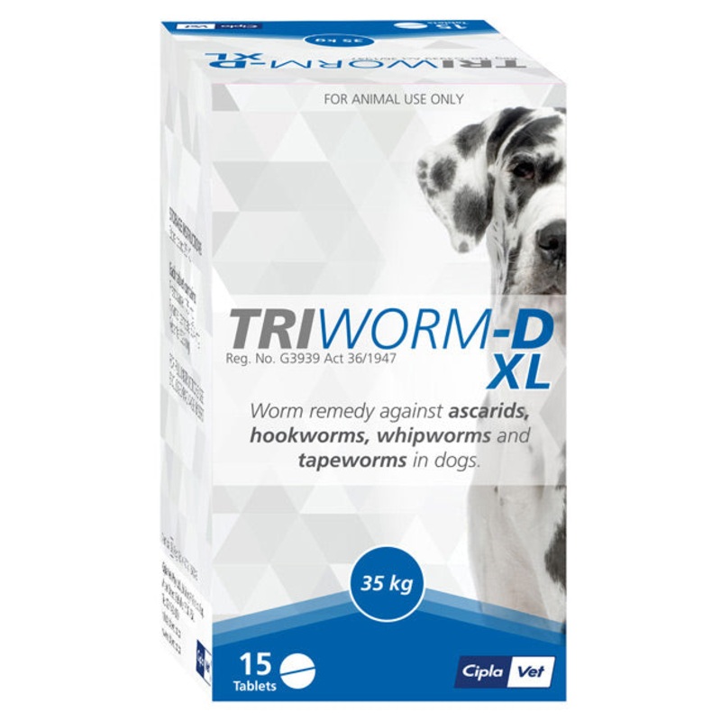 Triworm-D XL Dewormer Dog 1 per 35kg [Sold per Tablet]