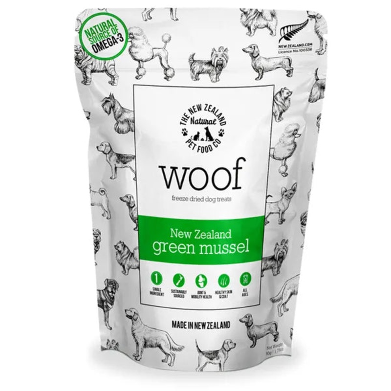 The NZ Natural Pet Food Co. Woof Freeze Dried Dog Treats - New Zealand Green Mussel