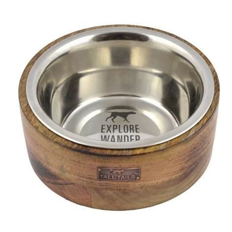 Tall Tails Dog Stainless Steel Bowl Wood
