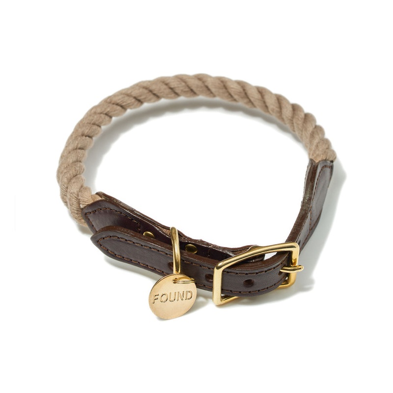 Found My Animal Dark Tan Rope & Leather Collar for Dogs
