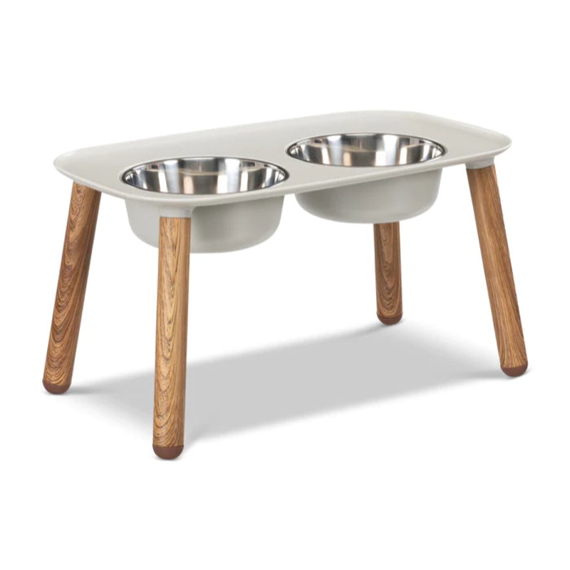 Messy Mutts Elevated Double Feeder with Faux Wooden Legs for Dogs