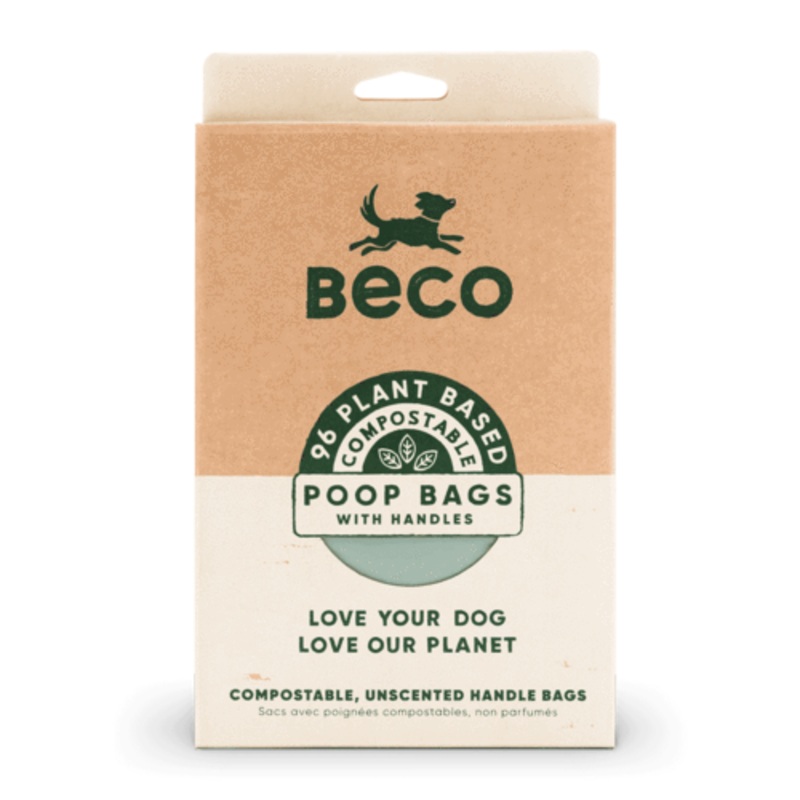 Beco Plant Based Compostable Unscented Poop Bags with Handles (96 bags)