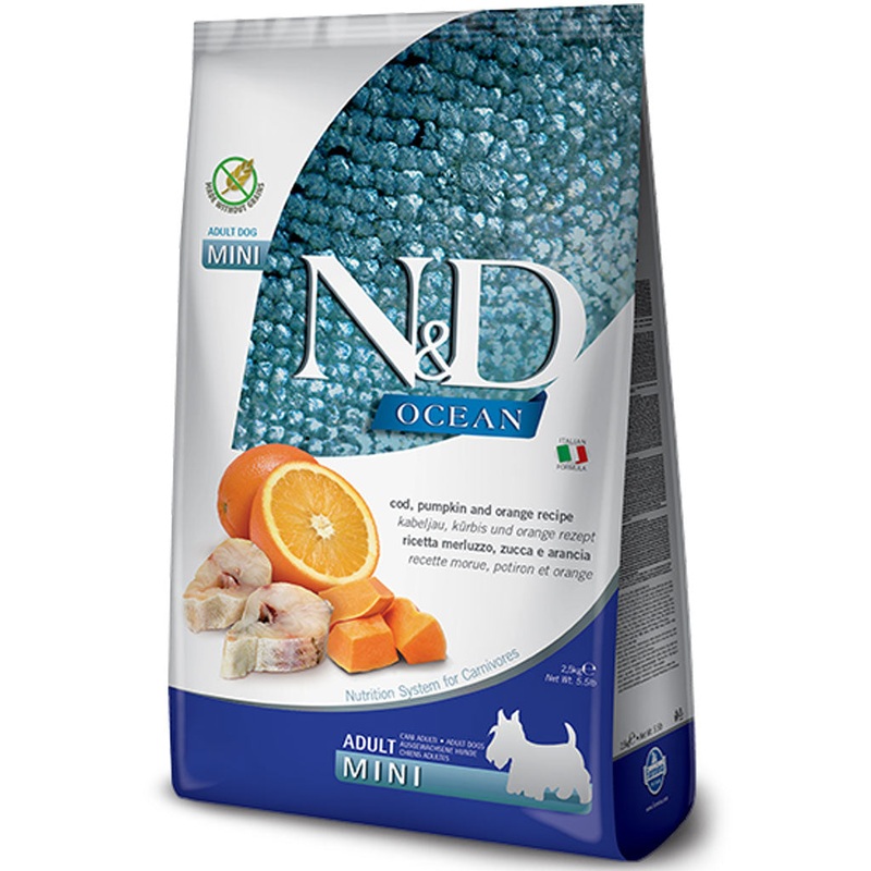 Farmina N&D Ocean - Ocean Cod, Pumpkin & Orange Adult Mini GF Dog Food (2.5kg/5.5lb)