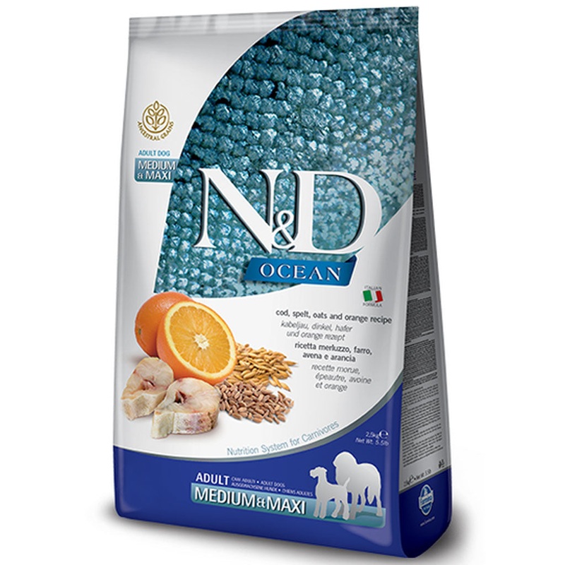 Farmina N&D Ocean Ancestral Grains - Cod, Spelt, Oats & Orange Med/Maxi Adult Dog Food