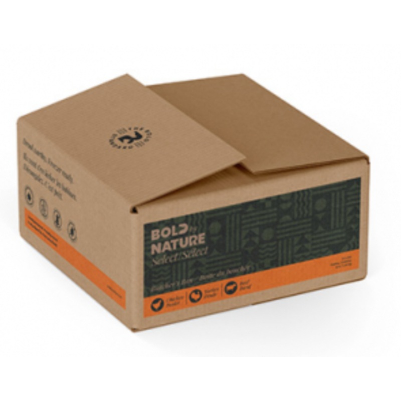 Bold by Nature Select - Frozen Raw VARIETY Pack with Chicken, Turkey & Beef Patties Dog Food (5.44kg/12lb) -  Orange Stripe Box