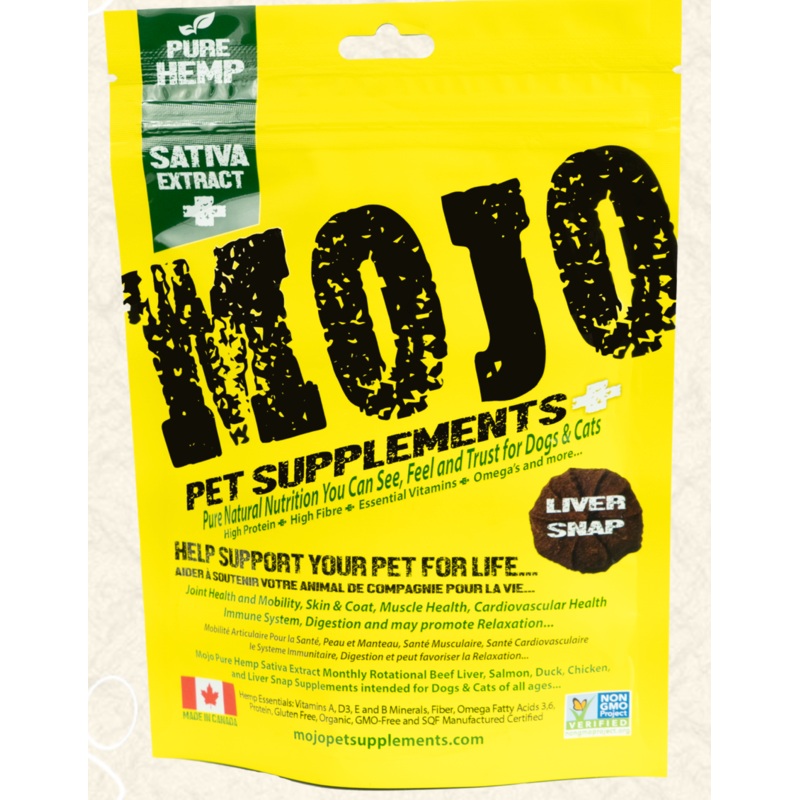 Mojo Pure Hemp Beef Liver Snaps with Sativa Extract Supplement for Dogs (4.2oz/120g)