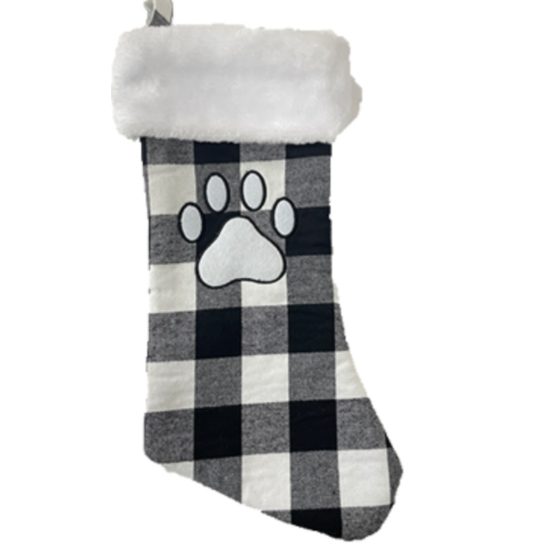 SPOT Holiday Pet Stocking - Grey Plaid w Paw Print