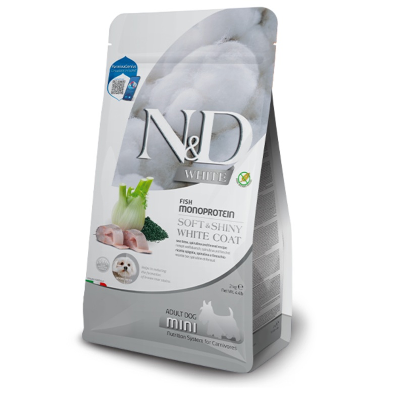Farmina N&D Colour Protection White Coat - Sea Bass, Fennel & Kelp Mini Adult Dog Food (2kg/4.4lb)