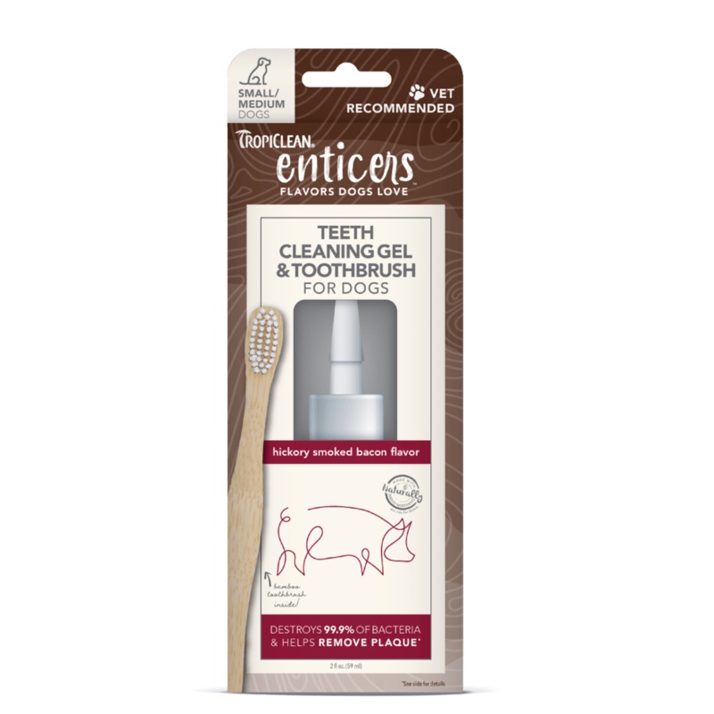 Tropiclean Enticers Hickory Smoked Bacon Teeth Cleaning Gel & Toothbrush Set 2oz