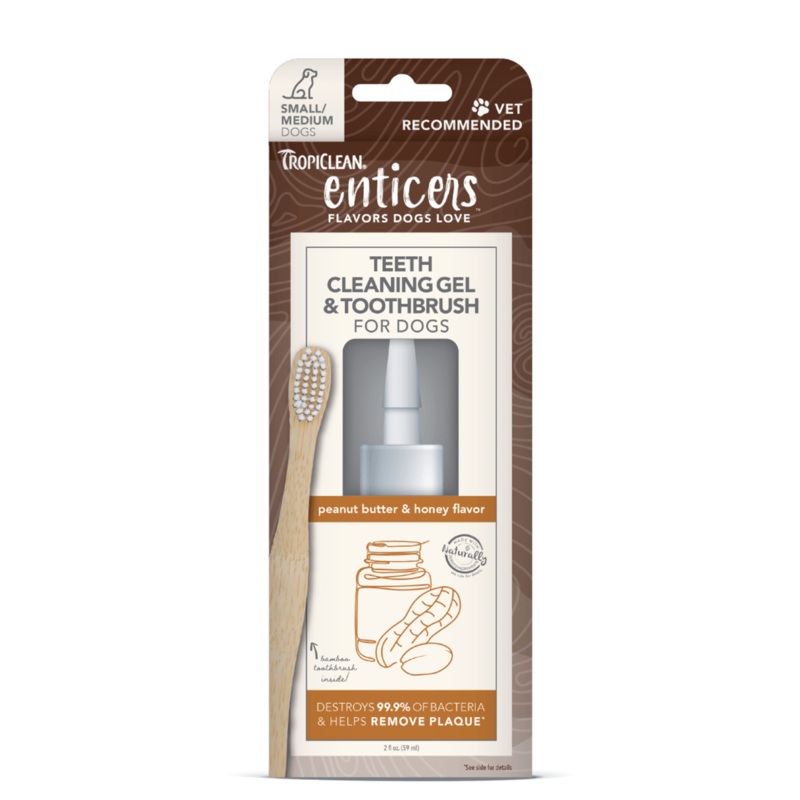 Tropiclean Enticers Peanut Butter & Honey Teeth Cleaning Gel & Toothbrush Set 2oz