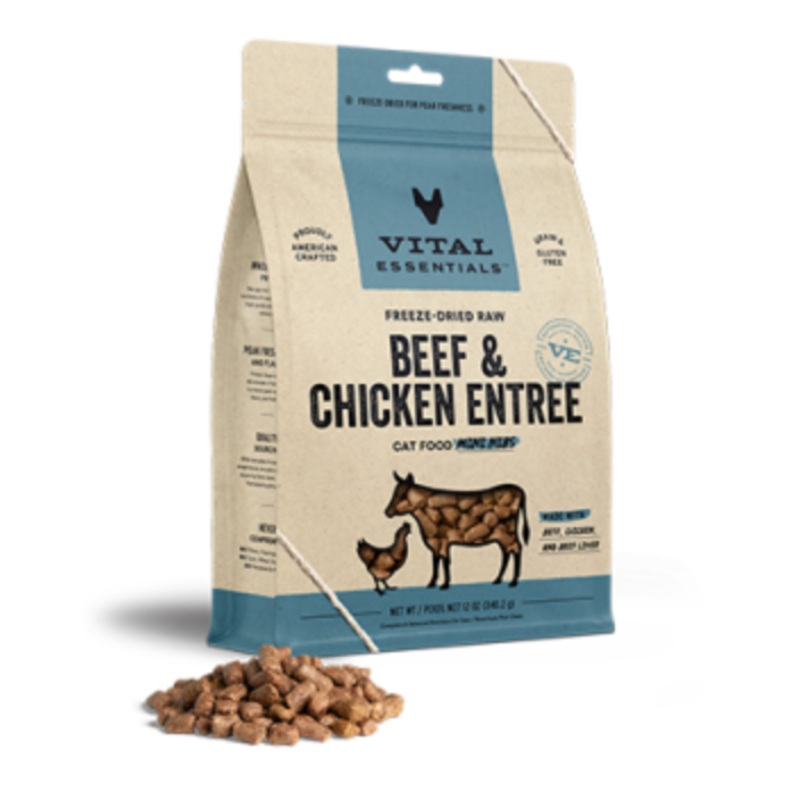 Vital Essentials Freeze-Dried Raw Beef & Chicken Entree Mini Nibs GF Cat Food