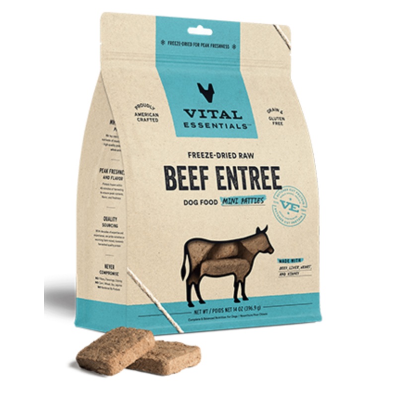 Vital Essentials Freeze-Dried Raw Beef Entree Mini Patties GF Dog Food (14oz/396.8g)