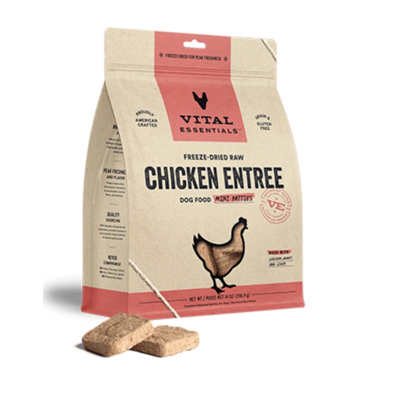 Vital Essentials Freeze-Dried Raw Chicken Entree Mini Patties GF Dog Food (14oz/396.8g)