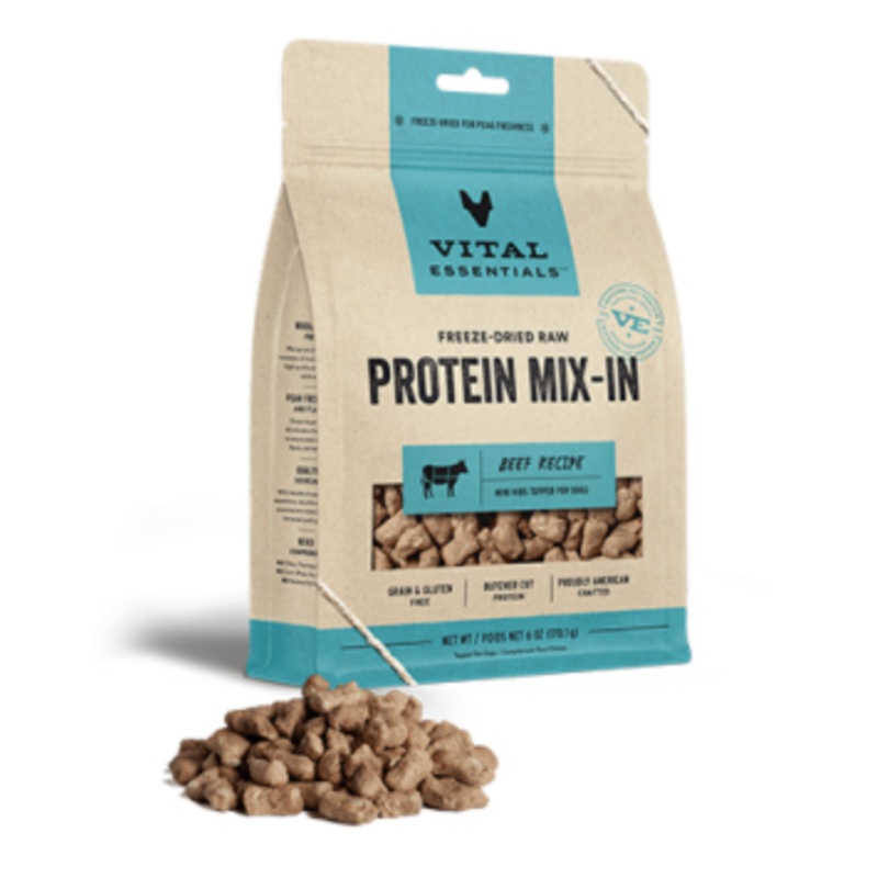 Vital Essentials Freeze-Dried Raw Protein Mix-Ins Beef Mini Nibs GF Topper for Dogs (6oz/170g)