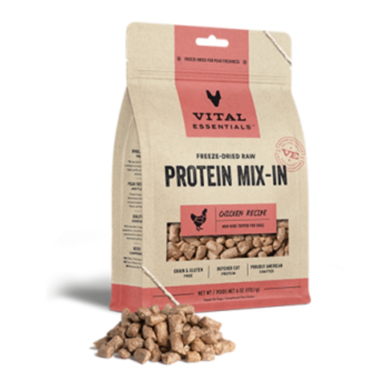 Vital Essentials Freeze-Dried Raw Protein Mix-Ins Chicken Mini Nibs GF Topper for Dogs (6oz/170g)