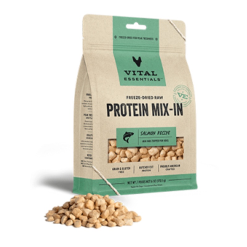 Vital Essentials Freeze-Dried Raw Protein Mix-Ins Salmon Mini Nibs GF Topper for Dogs (6oz/170g)